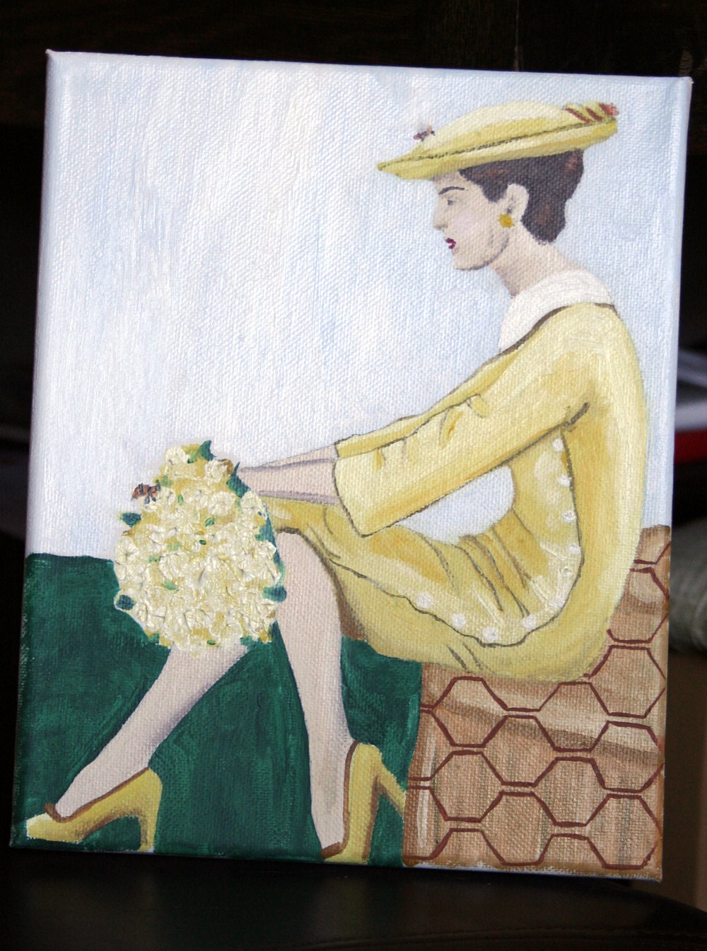 8x10, Original Painting, Vintage, Figurative, Bee Keeper