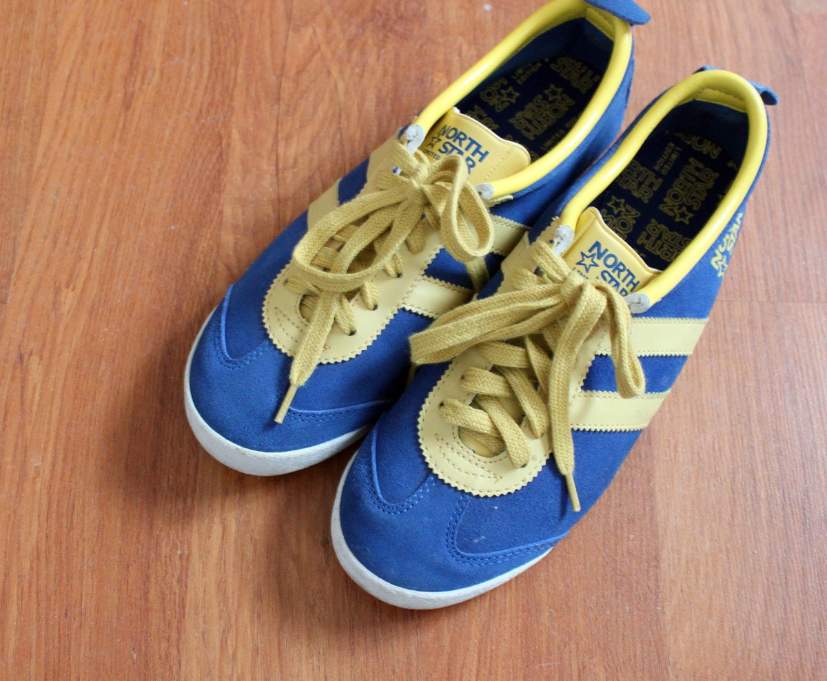 Vintage North Star Blue and Yellow Suede Sneakers Womens Size 8