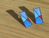 Blue and Red Stained Glass shrink plastic post earrings