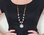 Flower Pendant 32" Long Yellow Gold Necklace