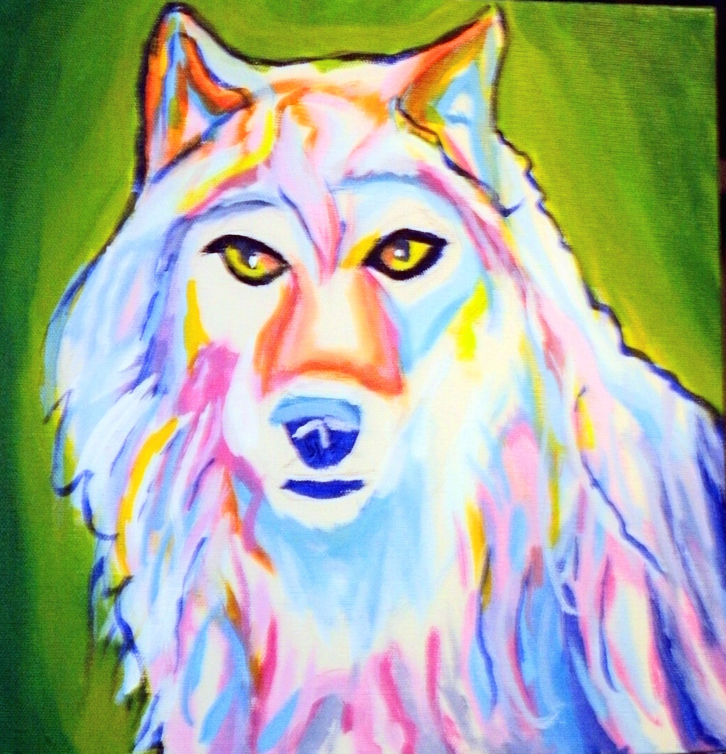 A Colorful Coyote Painting 16X12