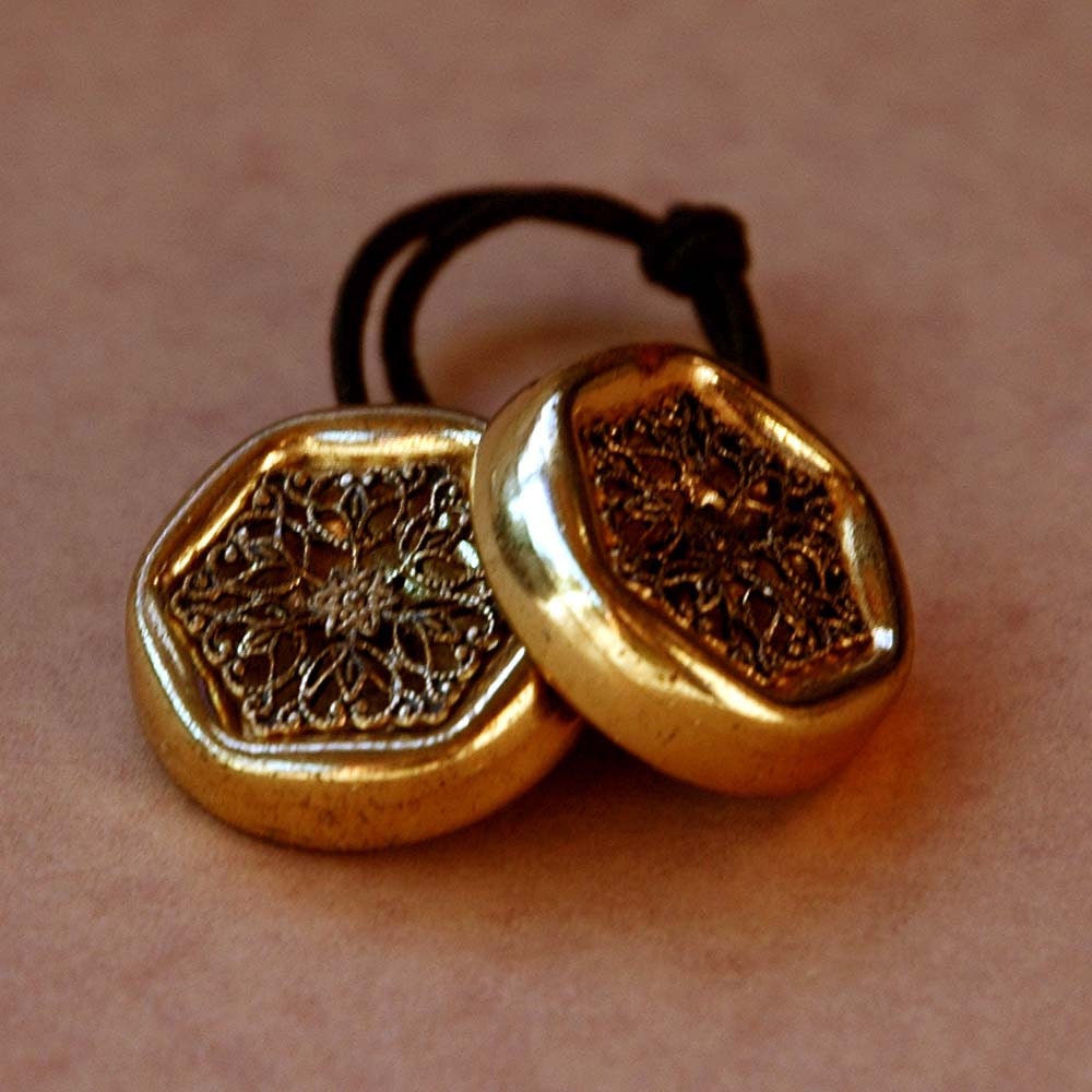 Ponytail Holder Hair Accessory - Vintage Buttons Gold Filigree, Doublet