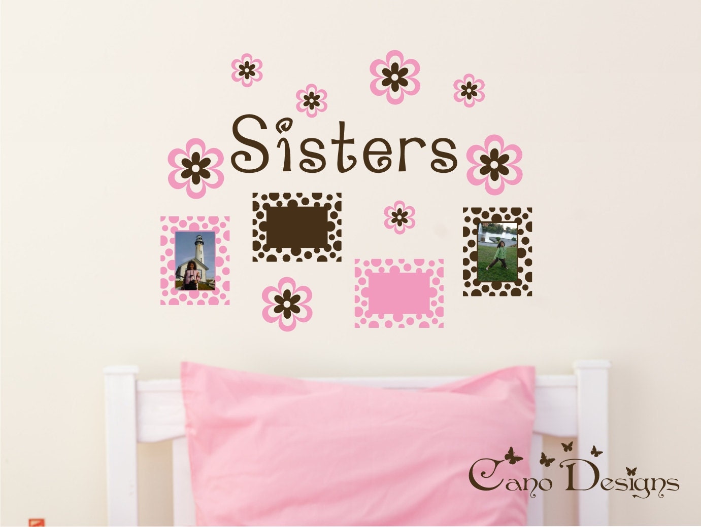 Personalized Name with Photo Frames and Flowers, nursery, kids & teens room, custom removable decals stickers