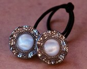 Ponytail Holder Hair Accessory - Vintage Moonglow Pearly Buttons, Doublet