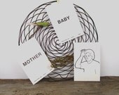 v i n t a g e Sign Language Flash Cards--Baby, Mother, Father--word, letters, vocabulary, paper ephemera, set