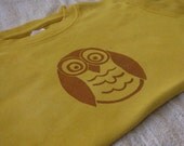 4T Lino Block Print Owl TShirt, Hand-dyed, Hand-printed