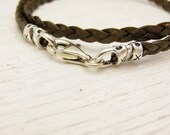 Gold Braided Leather Wrap Bracelet with Solid Sterling Silver: layer layering bangle golden bohemian urban hipster