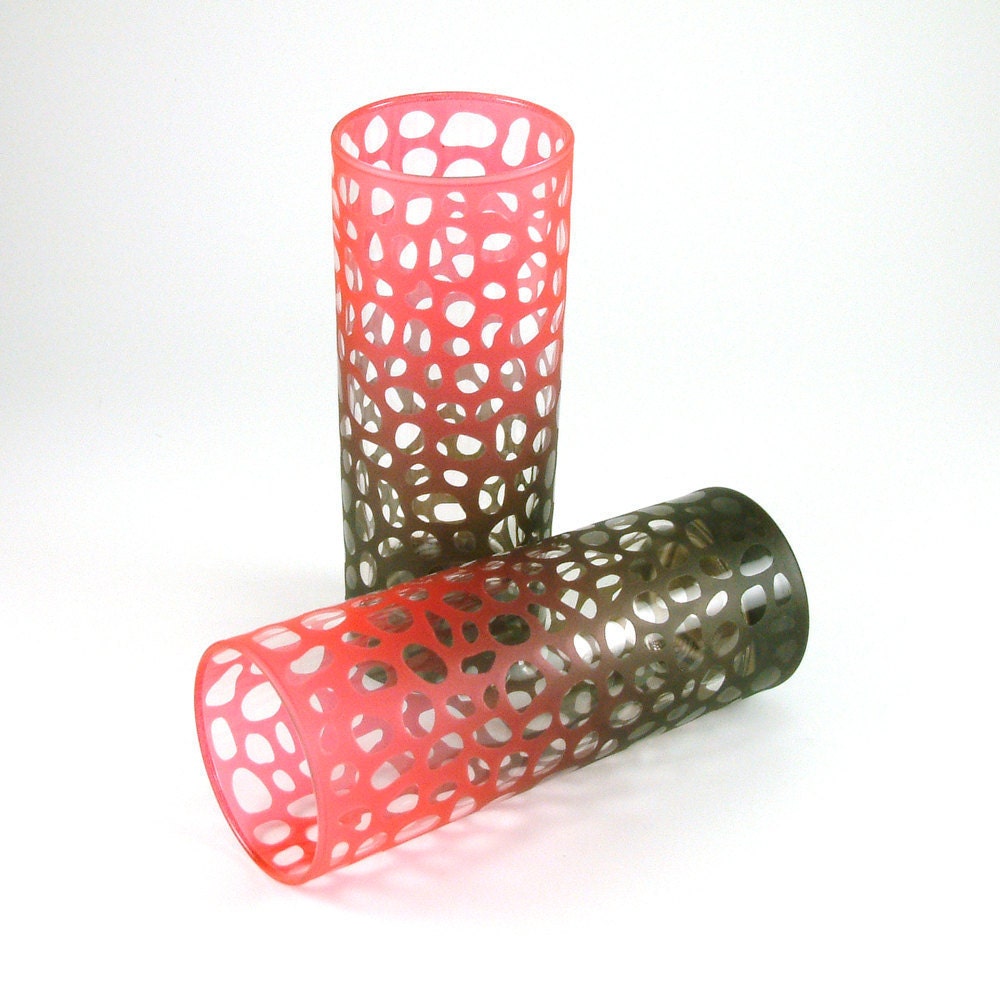 Etched Highball Glasses with River Rocks design - Pair - Custom Painted