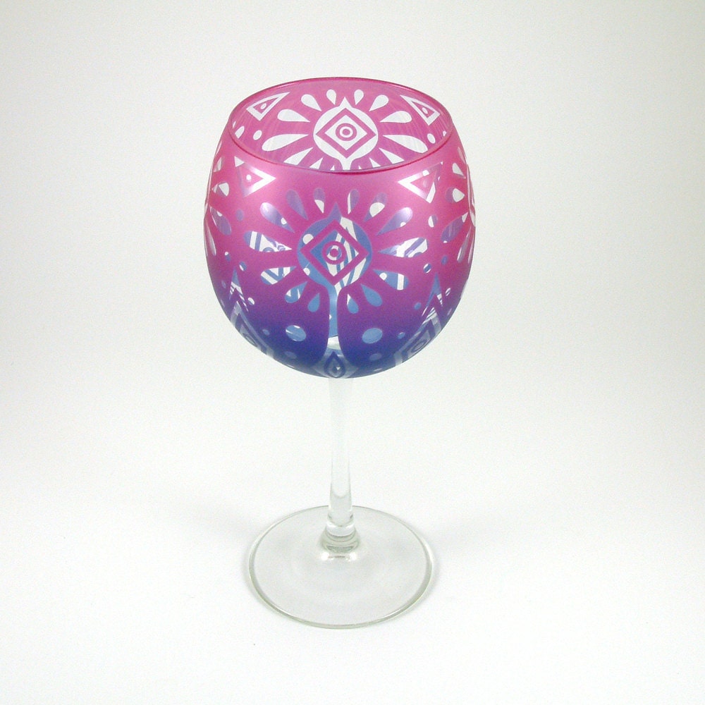 Etched Wine Glass with Carnival design - Custom Painted