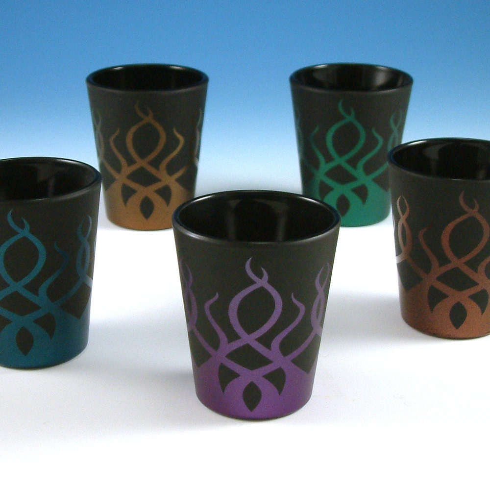 Frosted Black Shot Glasses with Strands design - Set of 5 - Custom Painted