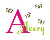 Custom Name Monogram Name Bumblebees, nursery, kids & teens room, custom removable decals stickers