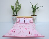 NEW 1:12 scale Miniature Dollhouse Pink Bear Bedding set for double bed