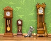 woodland animal, forest green, steampunk, raccoon, grandfather clock - Clockwork 8 x 10