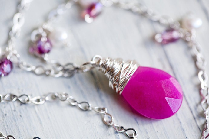 Fuchsia Necklace chalcedony hot pink valentines day sweetheart