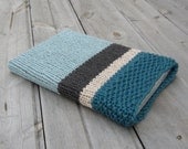 Laptop Cozy - Teal, Oatmeal, Charcoal and Light Blue Striped - Hand Knit