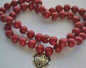 Long Beaded Necklace with Heart Charm