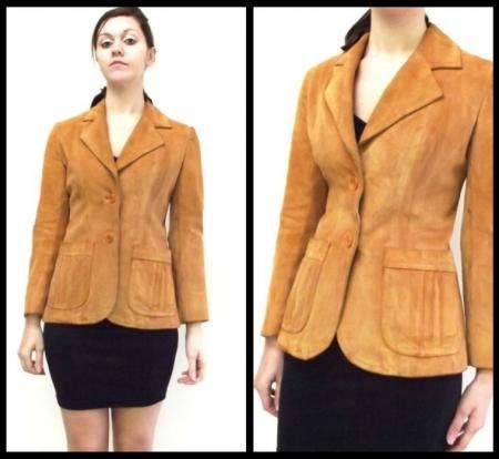 FREE US SHipping 70s Vintage Tawny Ochre Brown Suede Leather PBD Blazer Hippie BOho Jacket sz 5 S