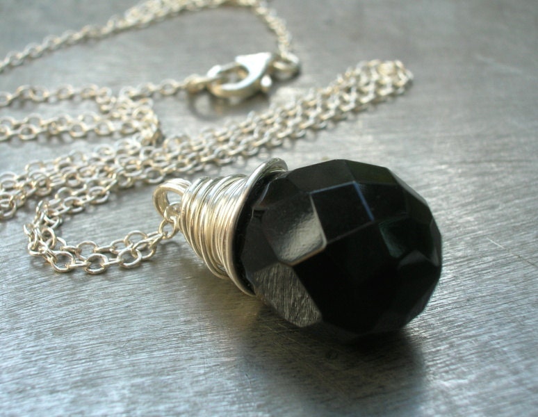 Black Onyx Wire Wrapped Sterling Silver Necklace