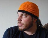 Crochet Beanie in Hunter Orange and Black