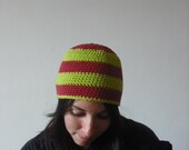 Crochet Beanie in Country Red and Lime Green