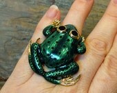 Frog Toad HUGE Fashion Costume Cocktail Ring - Up-cycled Pin - Adjustable Size - R11CT