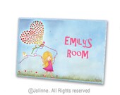 Personalized children door sign for kids room , nursery decor, customized name , girl with hearts balloon