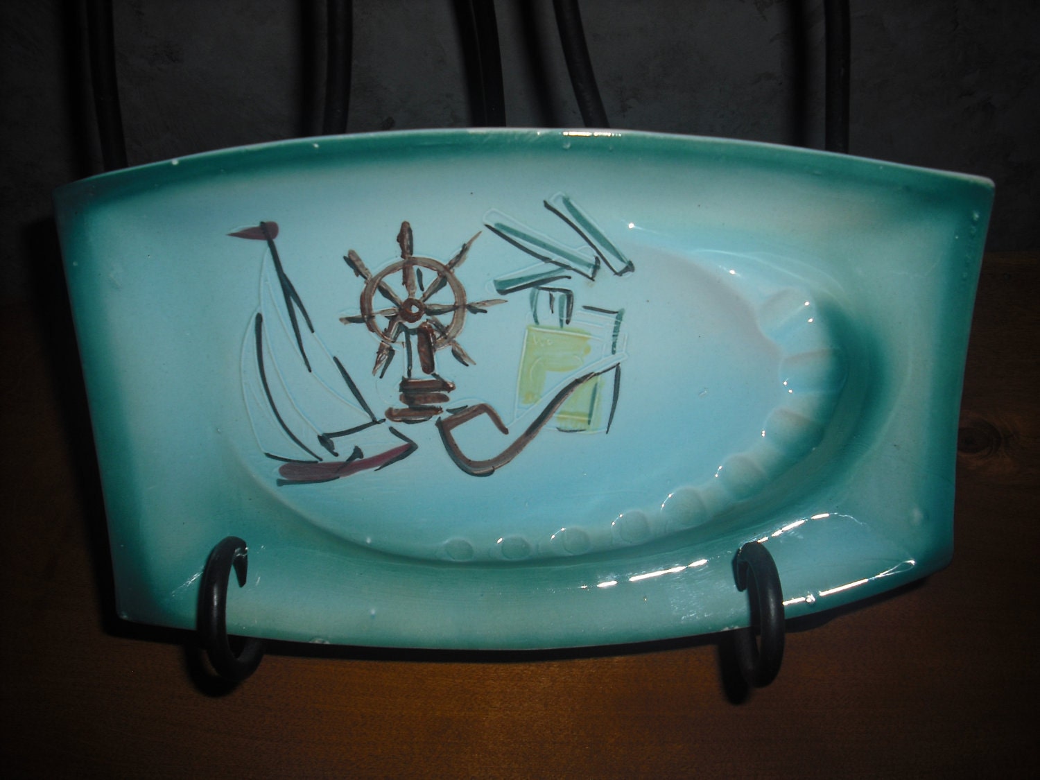 Vintage -Handmade-Retro- Top Table Ship-Ceramic- Ashtray