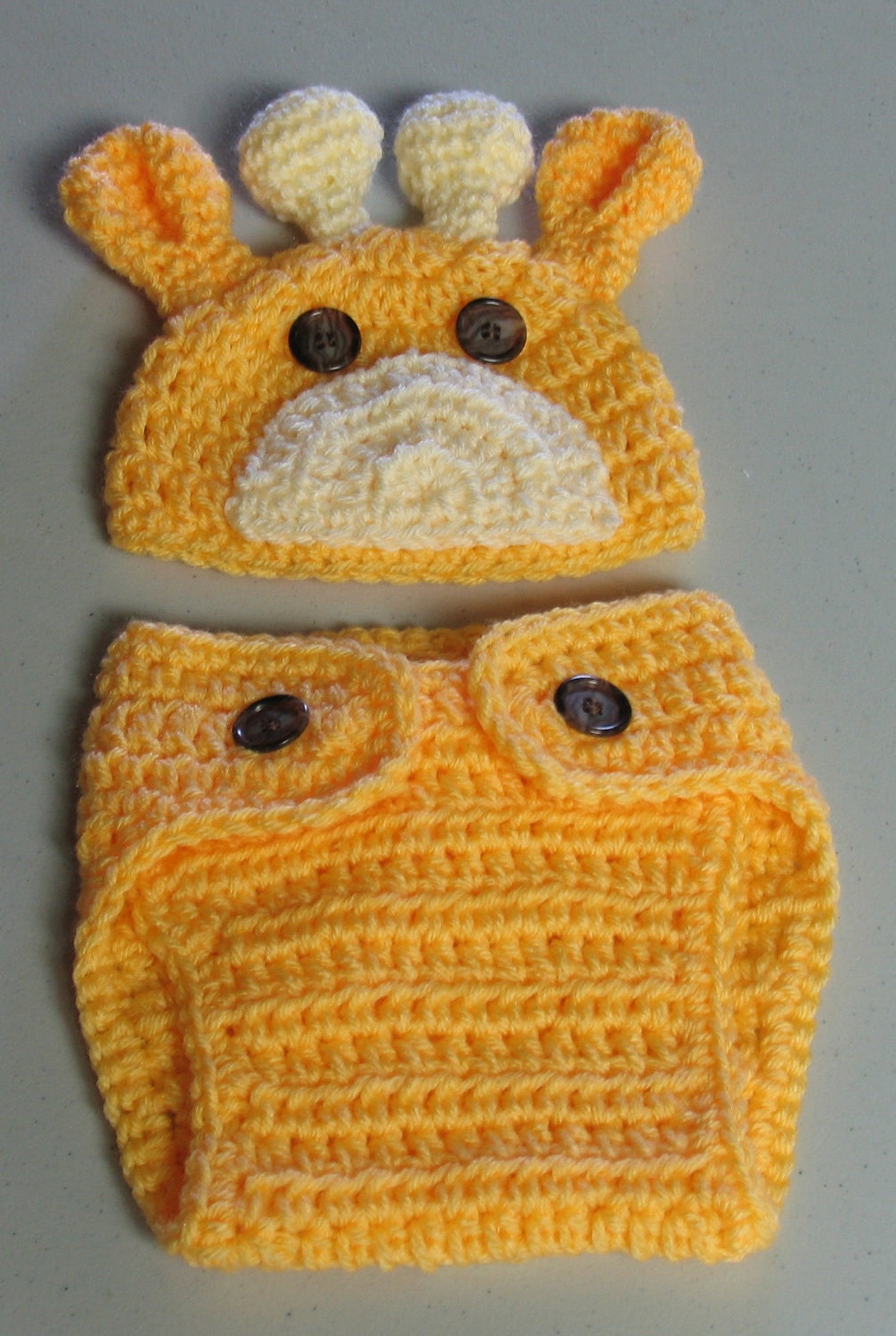 Hand Crocheted Newborn Baby Giraffe Hat  and Diaper Cover Set with Free USA S&H