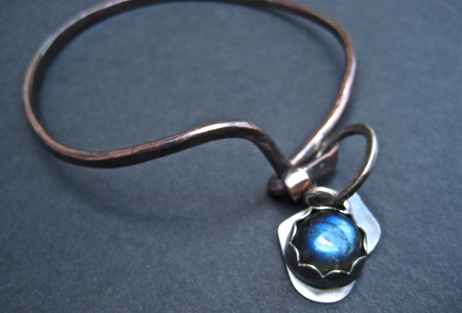 Labradorite Charm Bangle Mixed Metals  Artisan Jewelry OOAK