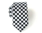Necktie Black and White Checkers Skinny Silk Tie - TieObsessed