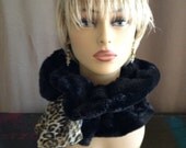 Silky soft black velboa faux mink fur scarf / neckwarmer with removable / interchangeable scarf insert