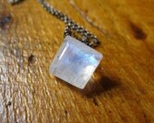 Rainbow Moonstone, Oxidized Silver Necklace