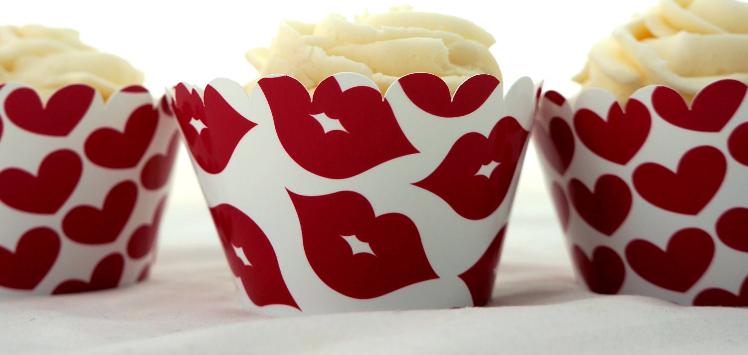 Valentine Kisses Cupcake Wrappers for Valentine Party in Red