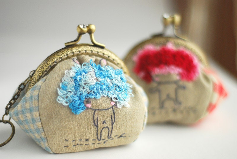 Cute Bunny Girl Purse blue (Metal Frame, My Own Design and Hand Made)