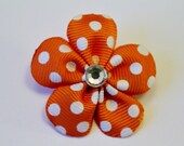 Small Orange with White Polka Dot 5 Petal Ribbon Flower