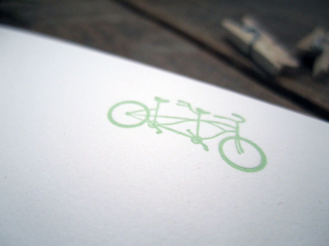 tandem bicycle letterpress notecards - set of 5 flat cards