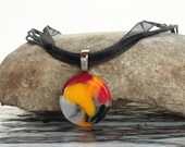 Fused Glass Pendant  Orange Patchwork