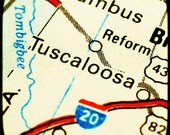 Tuscaloosa Alabama Pride Woodblock Print - Roll Tide - College Towns Map Art - Travel Photography, Gift Idea
