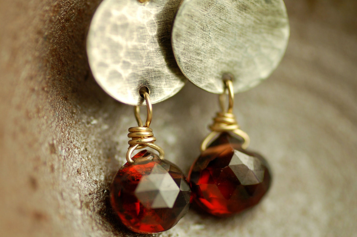 Garnet, Sterling Silver, & Gold-filled Earrings