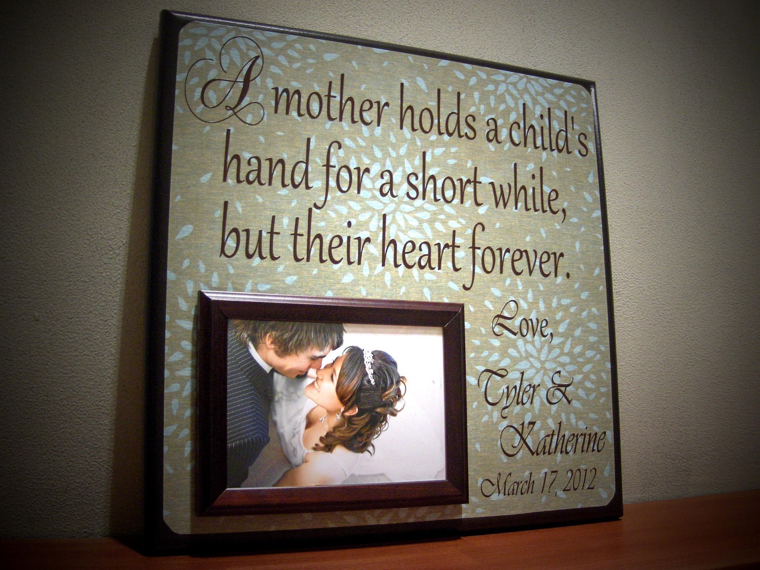 Custom Wedding Frame, A Mother holds a child's Hand, Parent Gift, Thank You, Wedding, Mother of the Bride - Groom