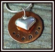 Hope Copper Pendant Hand Stamped Sterling Silver Puffy Heart Necklace