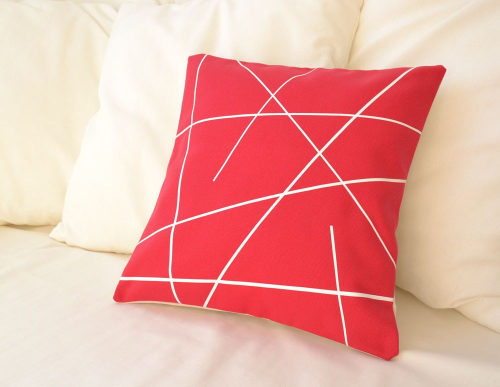 Red cotton with white stripes pillow cover Mikado Series