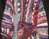 Upcycled Hand knit multi color funky sweater Cardigan