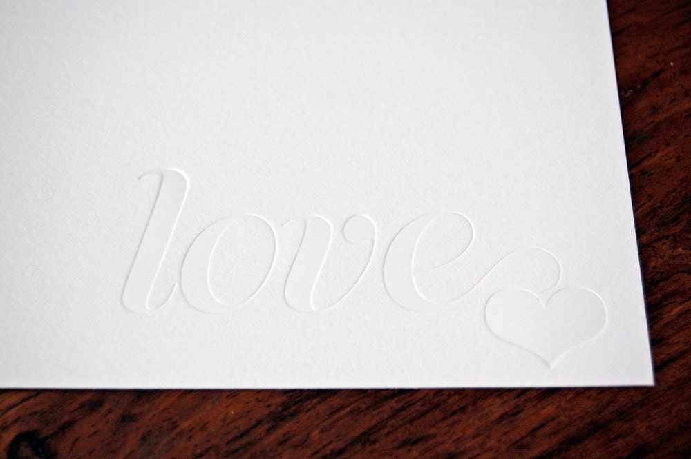 Letterpress Love folded card, blind embossed