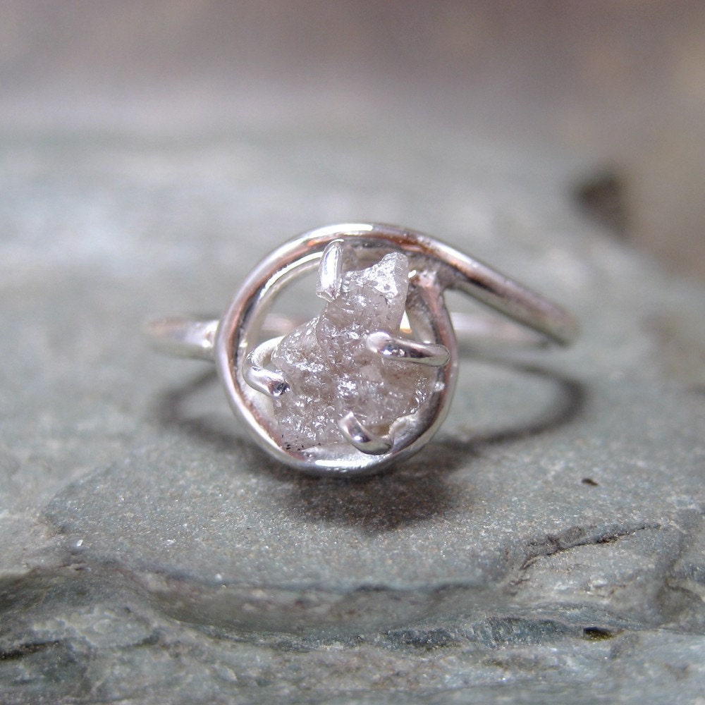 Rough Diamond and Sterling Silver Ring - Artisan Jewellery - Handmade and Designed by A Second Time