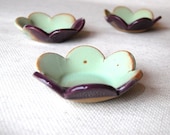 Flower ring dish in eggplant and mint  handmade pottery