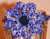 Crochet Purple and White Cotton Flower Hair Tie