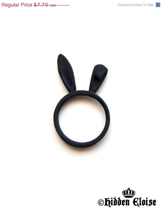 SALE -- Black Bunny Ears Ring, bunny ring, animal ring, cute goth ring, Kawaii ring, rabbit ears, hare, animal jewellery, whimsical jewelry