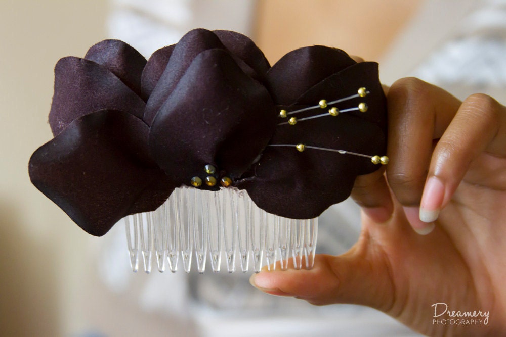 Queenly Mahogany Floral Hair Comb