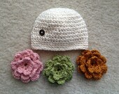 Berry Cute Beanie with Button-on Flowers Sizes NB-12M